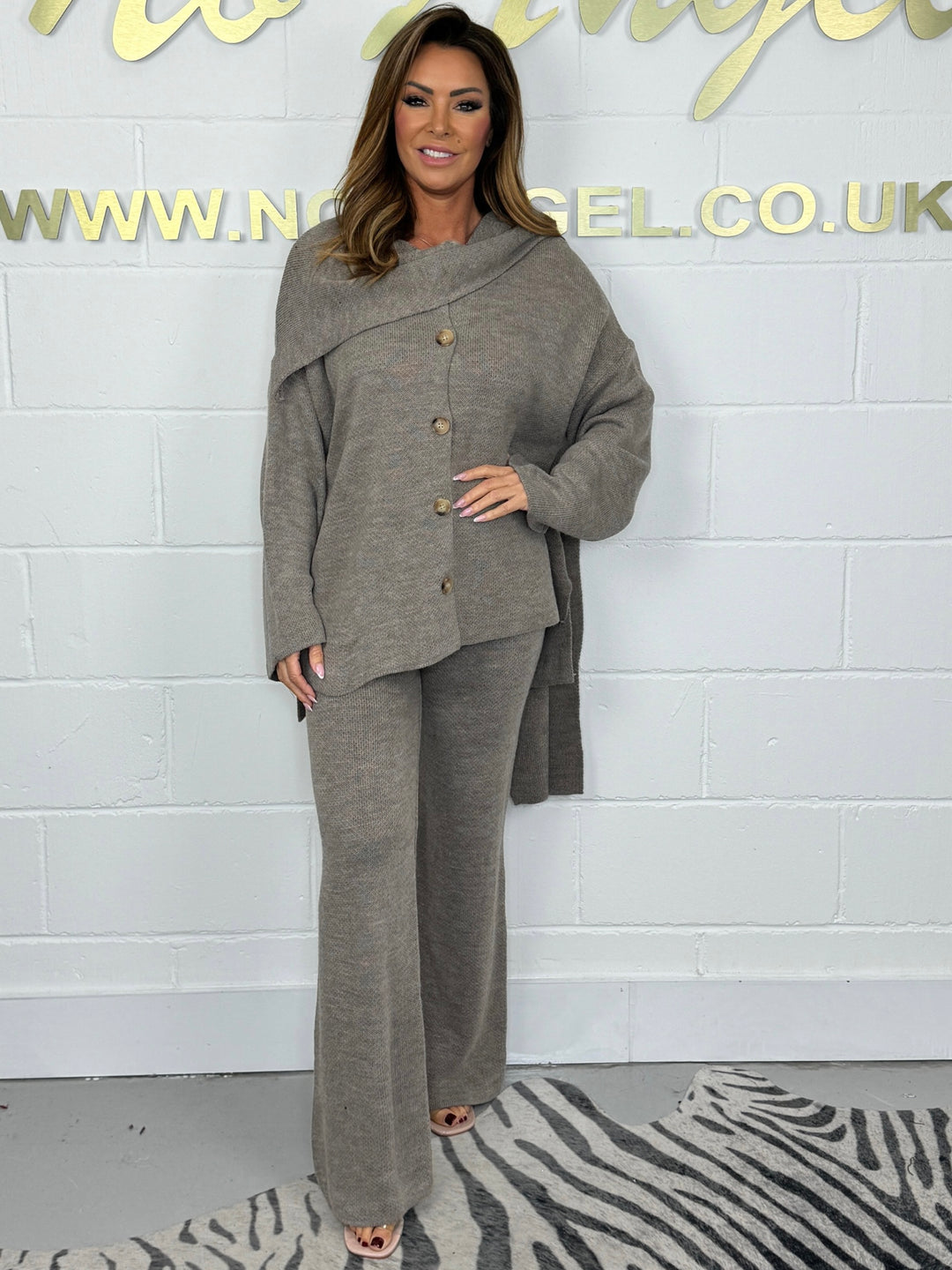 Button Up Scarf Knit Lounge Suit (3 Colours)