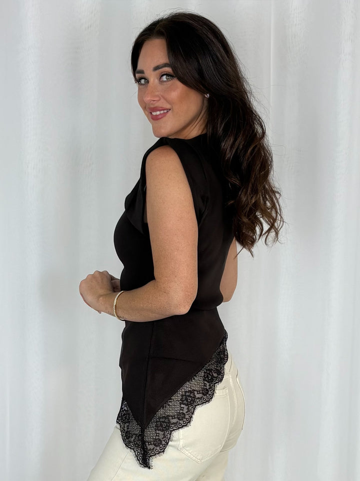 Sleeveless Asymmetric Lace Trim Top (2 Colours)