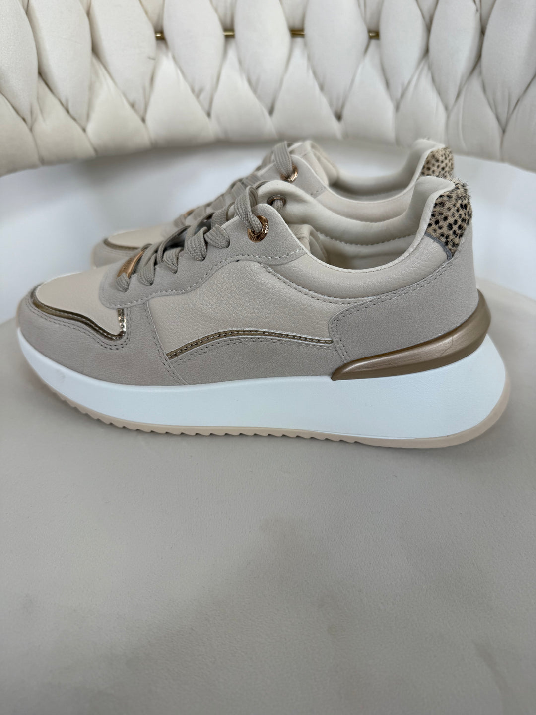 Faux Leather 2 Tone Leopard Back Trainers (2 Colours)