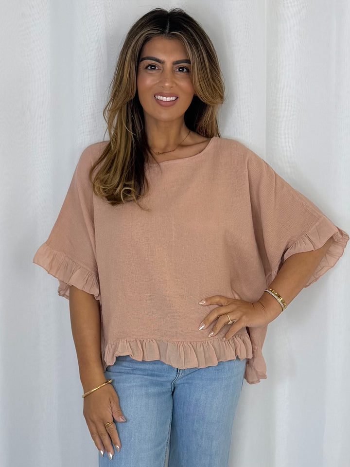 Frill Trim Batwing Top (10 Colours)