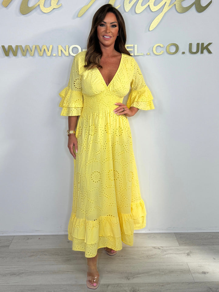 V-Neck Embroidery Anglaise Maxi Dress (8 Colours)