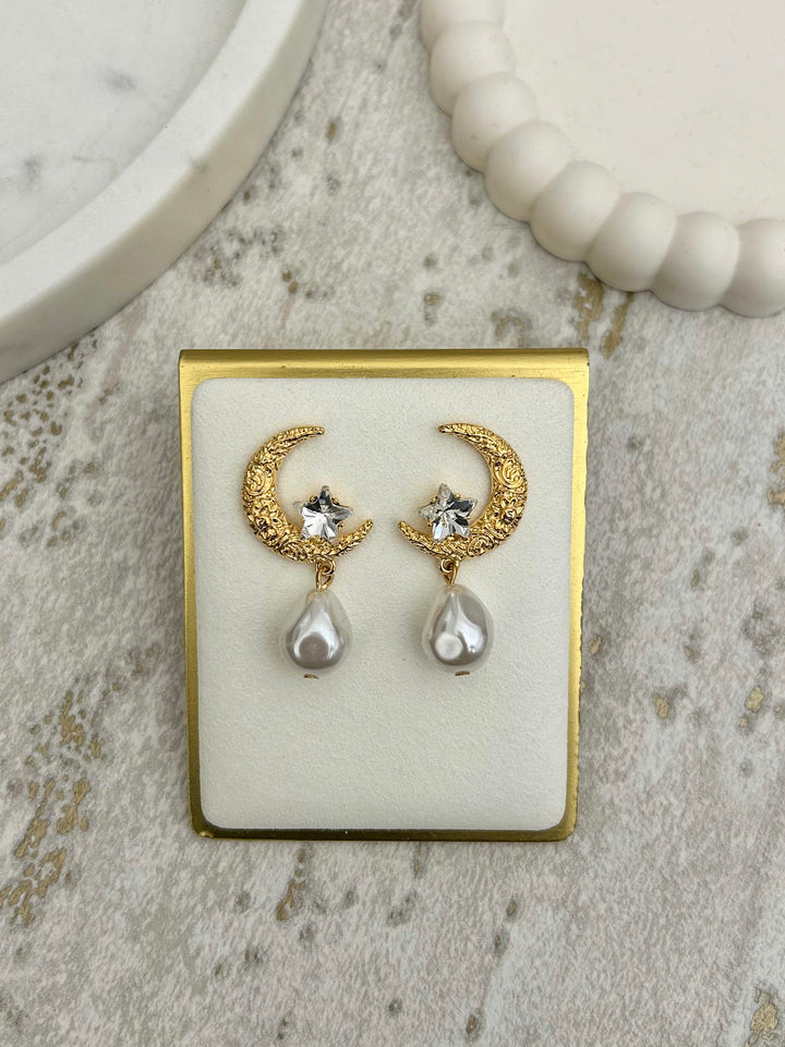 Moon Star & Pearl Earrings (2 Colours)