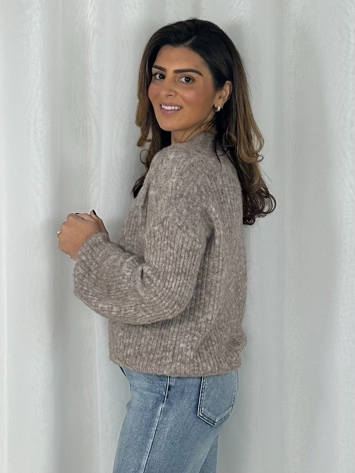 Balloon Sleeve Ribbed Round Neck Jumper (6 Colours)