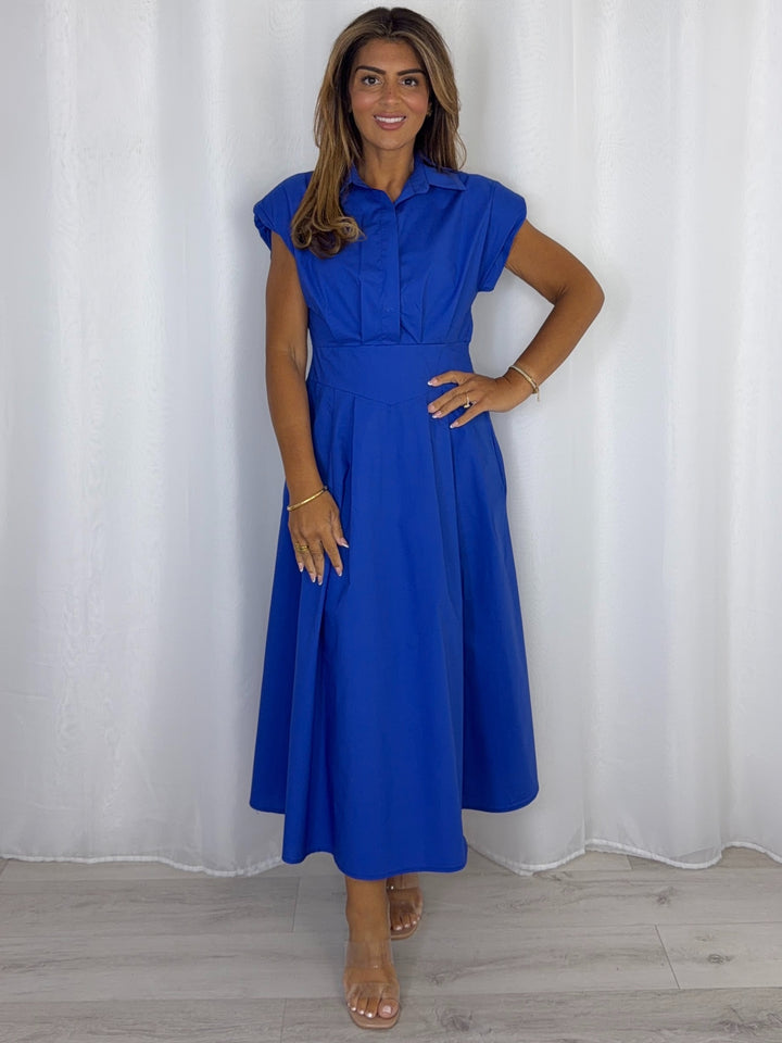 Shoulder Pad Cap Sleeve Midi Dress (7 Colours)