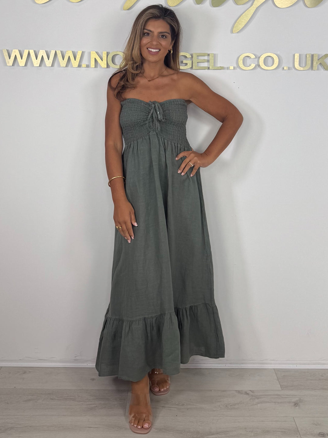 Linen Smocked Bardot Maxi Dress (7 Colours)