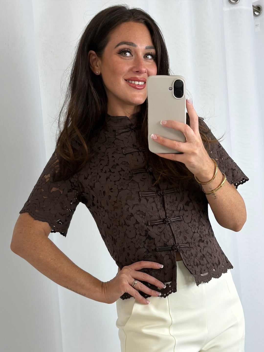 Lace Style Top With Knot Fastening (2 Colours)