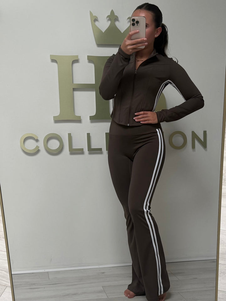 White Stripe Zip Up Top & Flared Leg Trouser Co-ord (2 Colours)