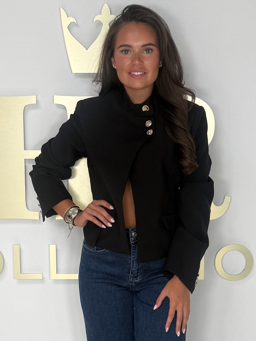 High Neck Gold Button Cross Over Style Blazer (3 Colours)
