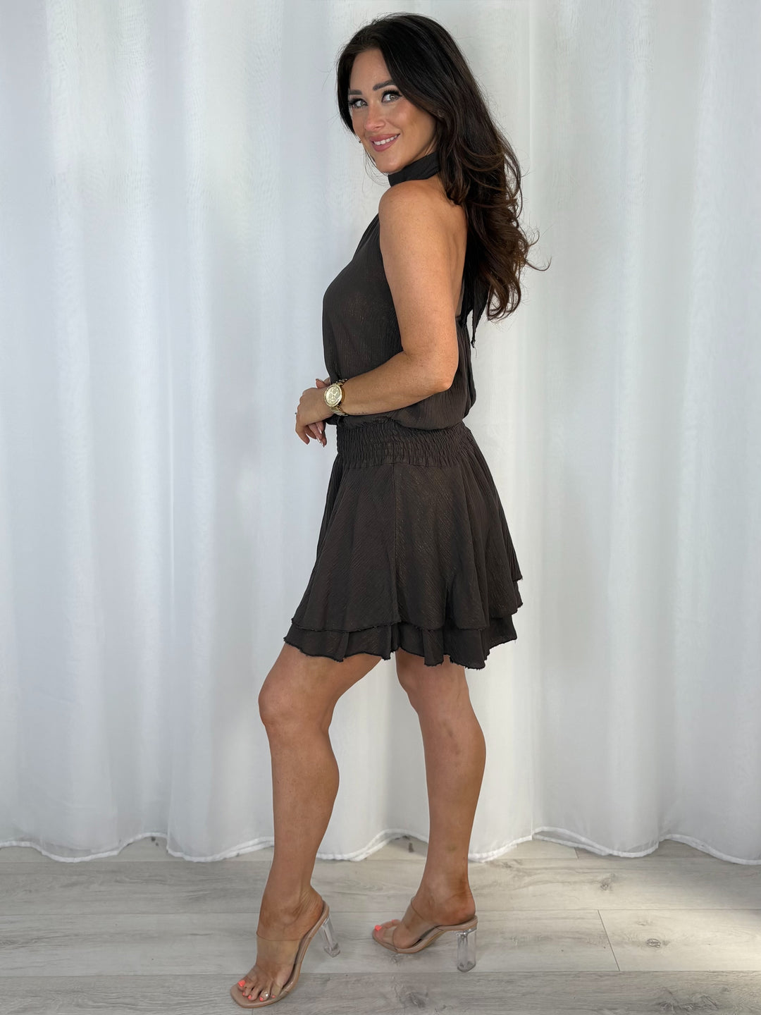 Halter Neck Crinkle/Shimmer Mini Dress (5 Colours)