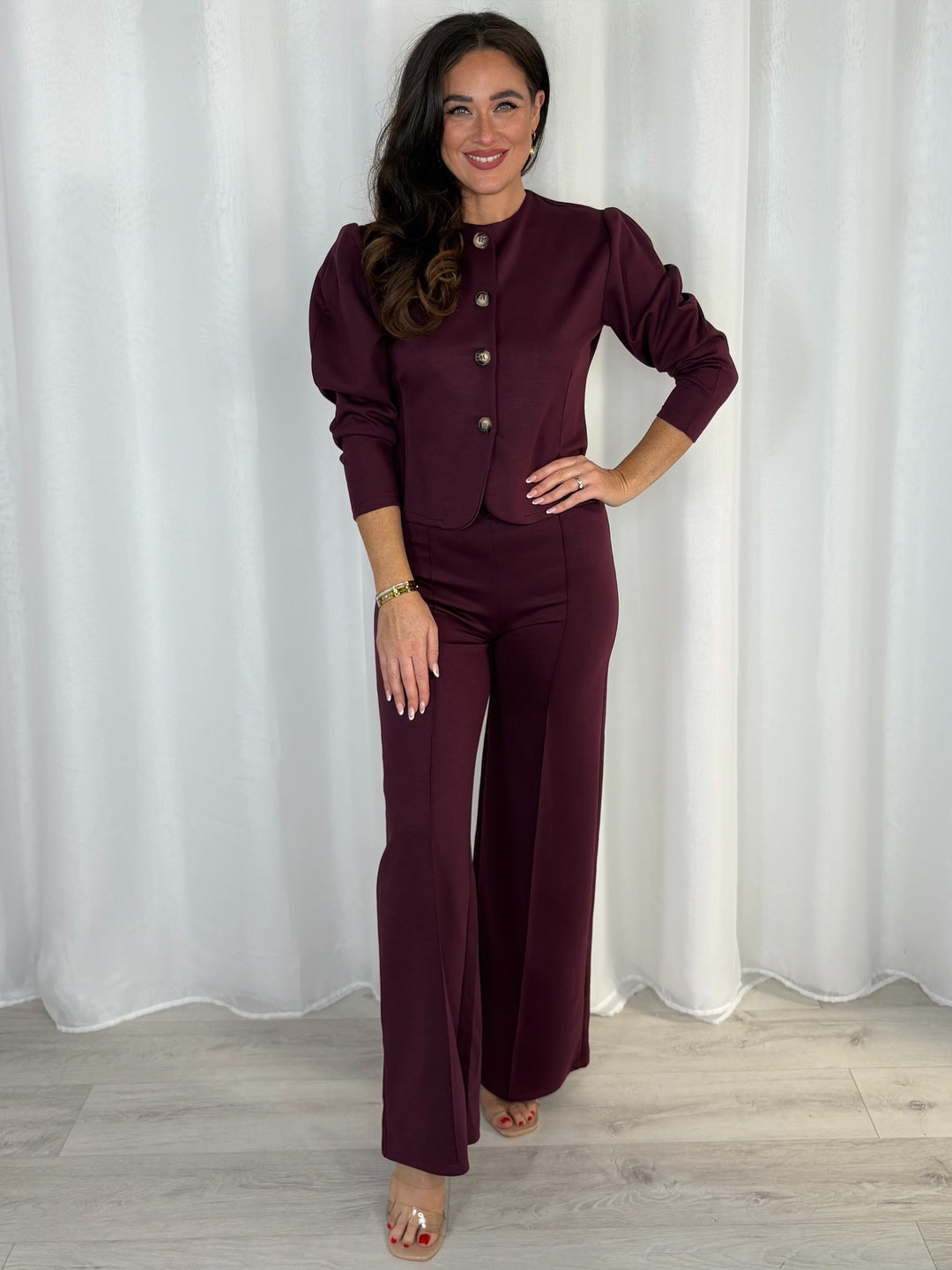 Shoulder Padded Button Down Top And Trouser Co-Ord (3 Colours)