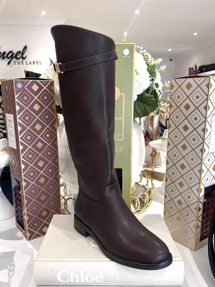 High Gold Buckle Knee High Boots