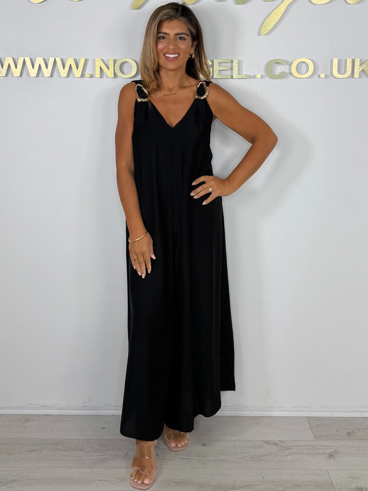 V-Neck Gold Hardware Thick Strap Floaty Jumpsuit (2 Colours)