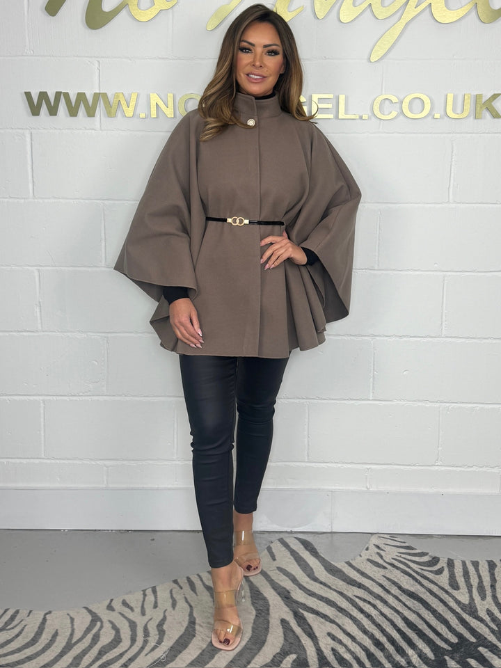 Gold Button Belted Cape (8 Colours)