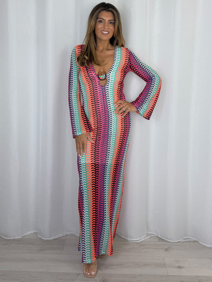 ZigZag V-Neck Buckle Maxi Dress (4 Colours)