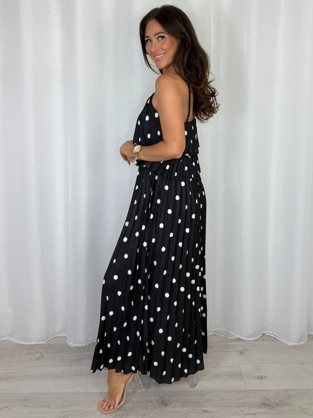 Polka Dot Pleated Maxi Dress (4 Colours)