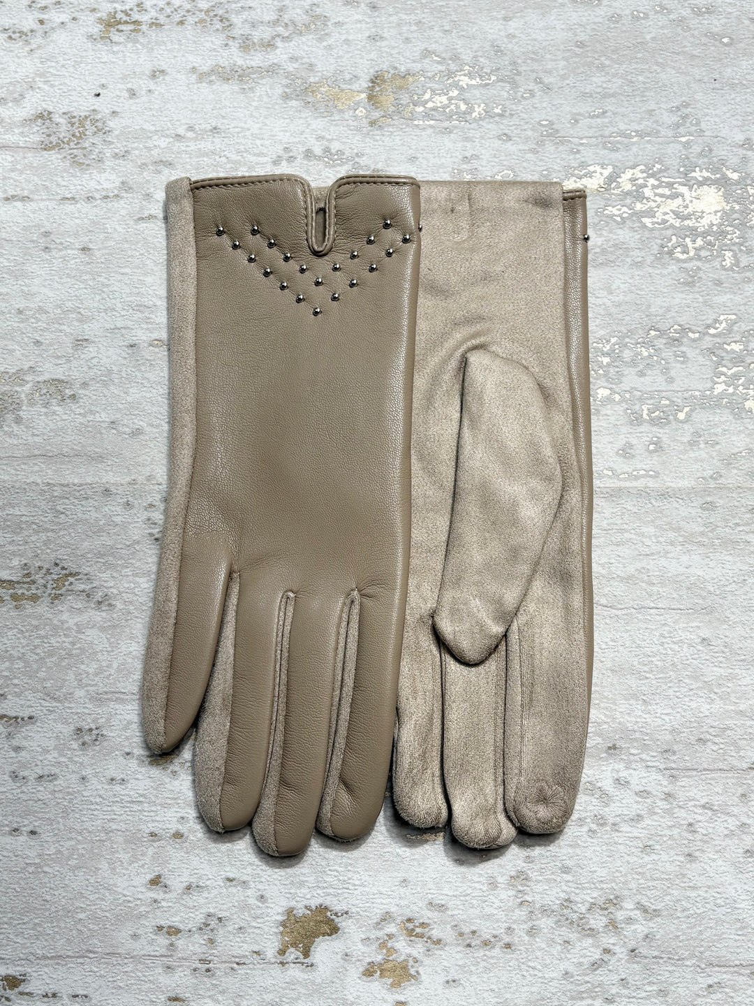 Faux Leather Glove With Studs (6 Colours)