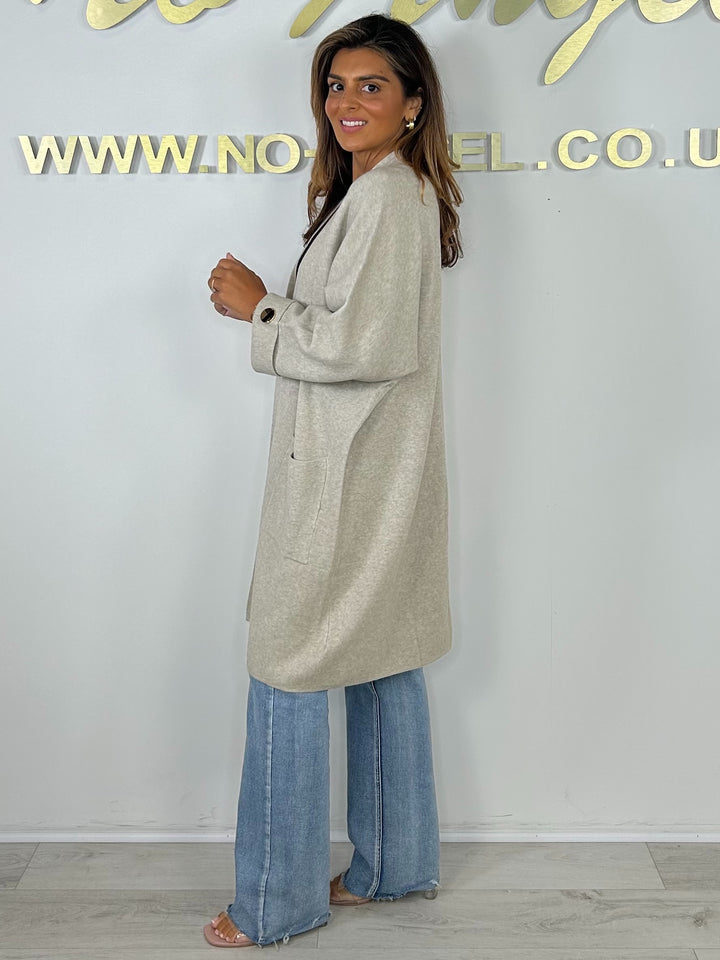 Soft Knit Gold Button Sleeve Open Longline Cardigan (5 Colours)