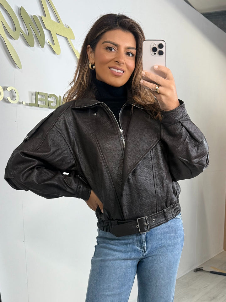 Faux Leather Belted Collared Jackets (2 Colours)