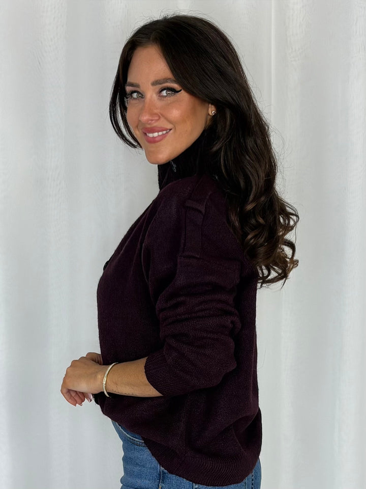 High Neck Button Detail Knit Cardigan (3 Colours)