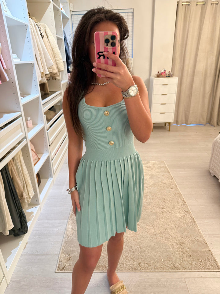 Gold Button Pleated Dress (5 Colours)