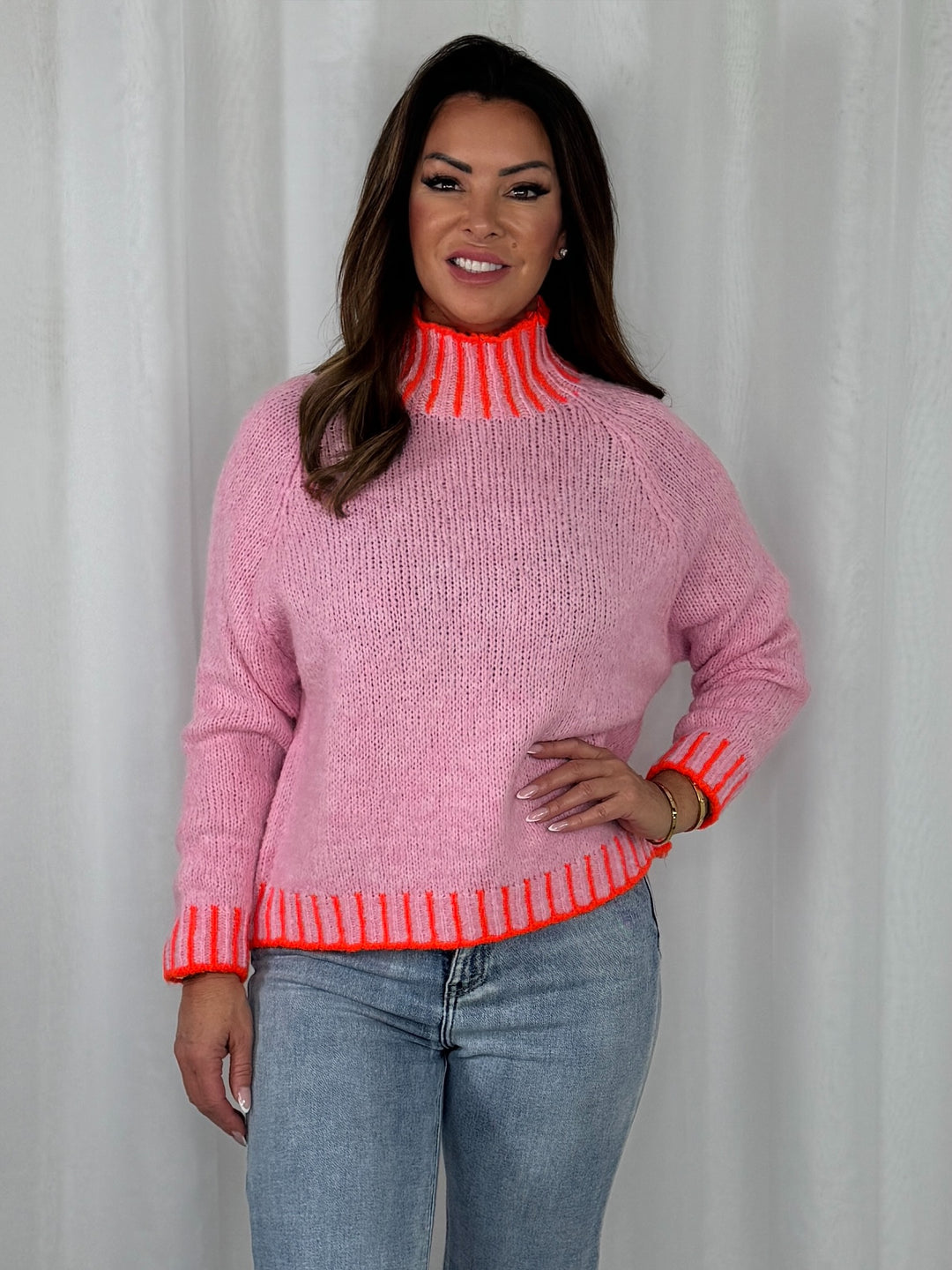 Thick Knit Stitch Edge Turtle Neck Jumper (8 Colours)