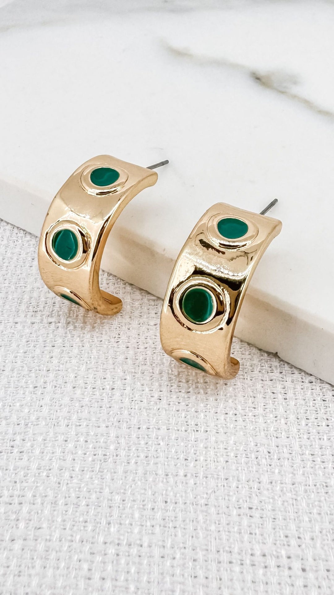 Gold And Turquoise  Half Hoop Thick Earring