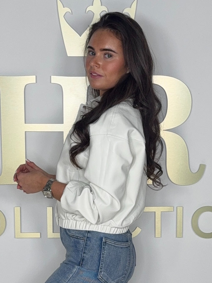 White Faux Leather Peter Pan Collar Jacket