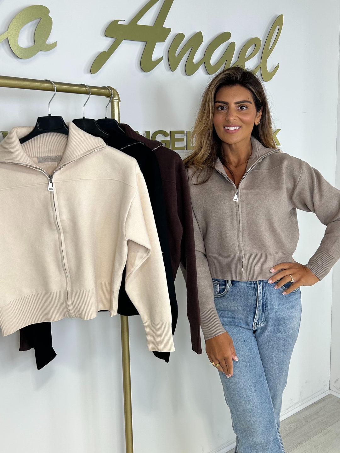 Knitted Funnel Neck Zip Up Jumper (4 Colours)