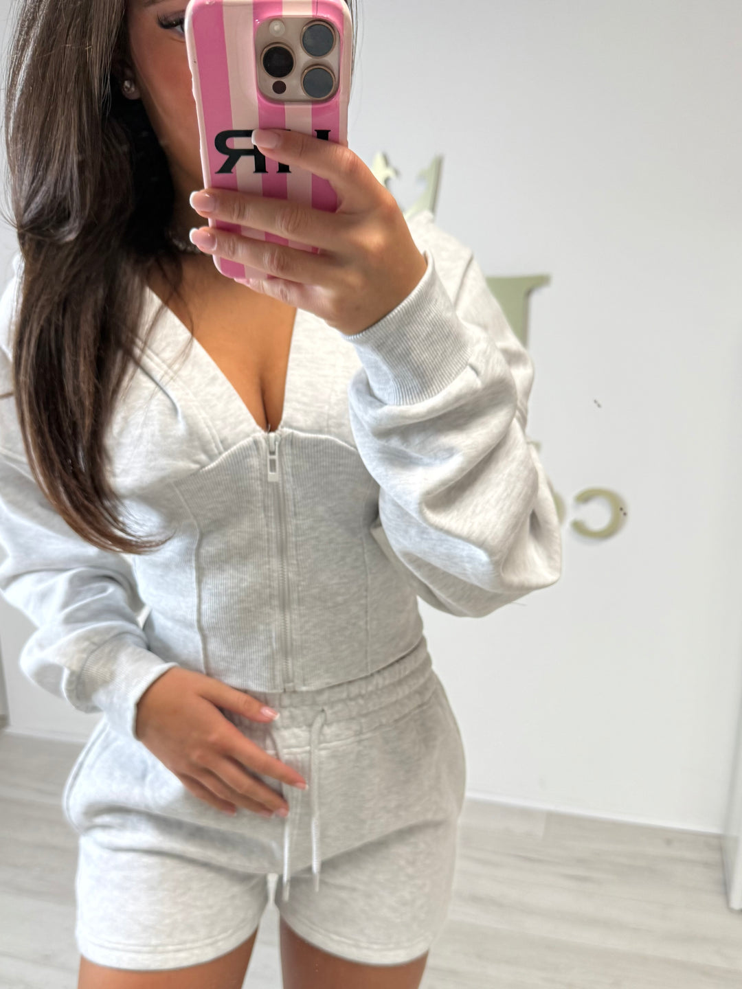 Hooded Corset Top Zip Up Tracksuit Shorts Co-ord (4 Colours)
