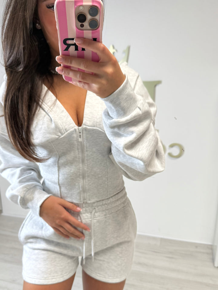 Hooded Corset Top Zip Up Tracksuit Shorts Co-ord (4 Colours)