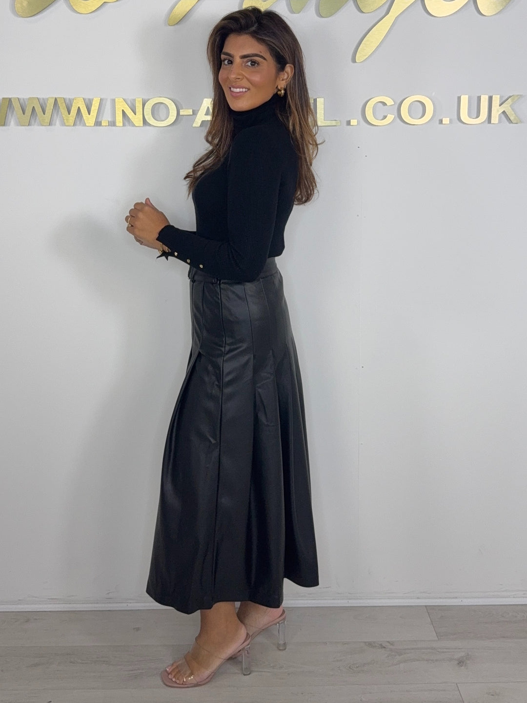 Faux Leather Long Pleated Belted Midi Skirt (2 Colours)