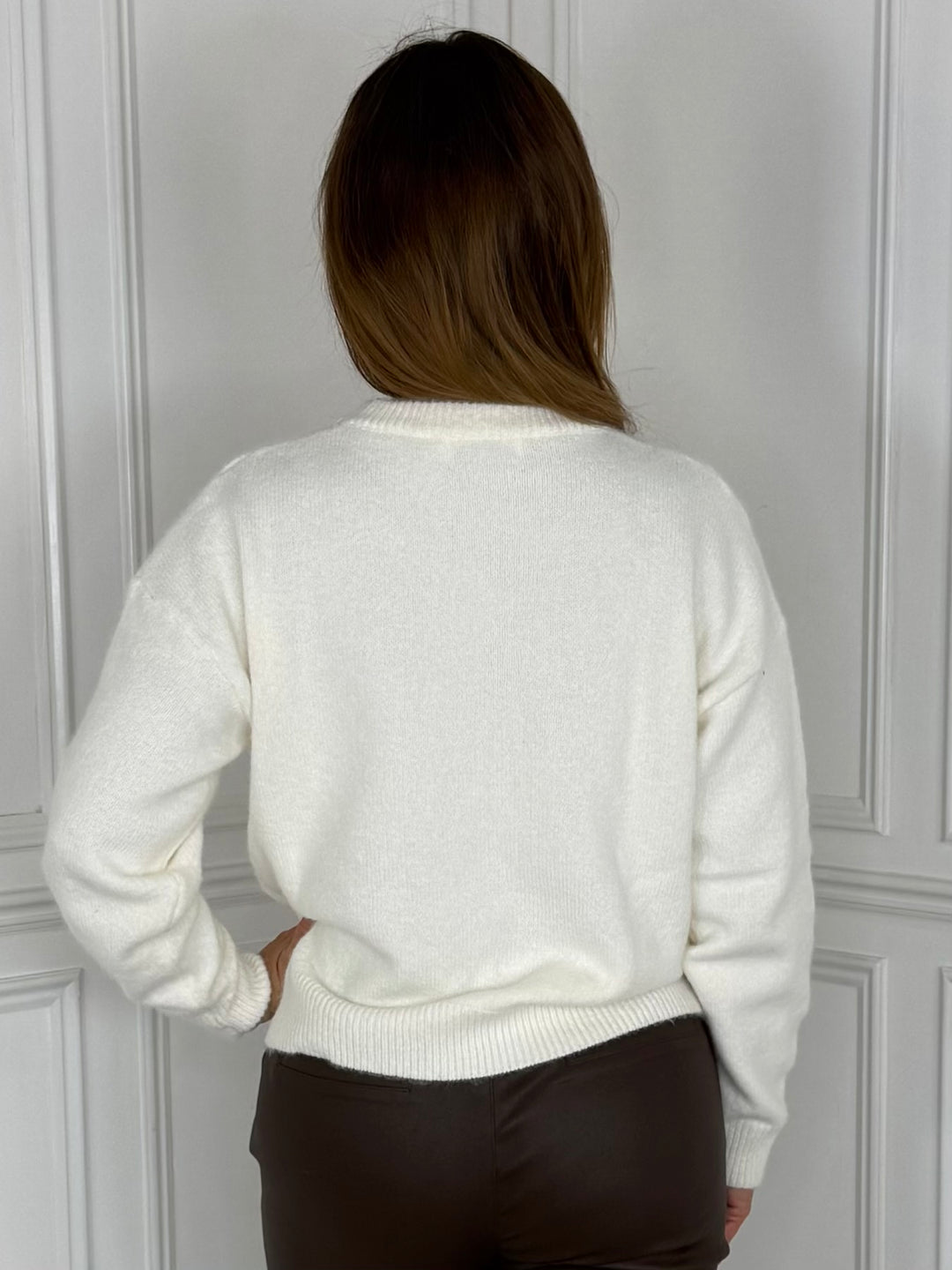 THE LABEL - Large Sequin Bow Christmas Jumper (Rose Gold)