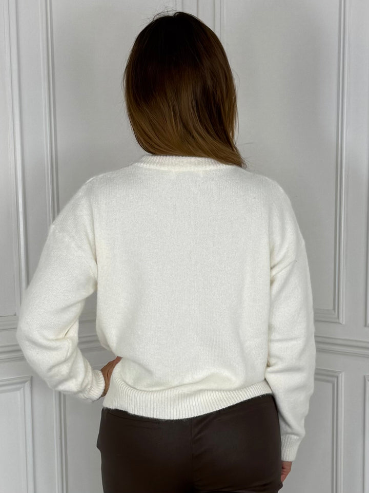 THE LABEL - Large Sequin Bow Christmas Jumper (Rose Gold)