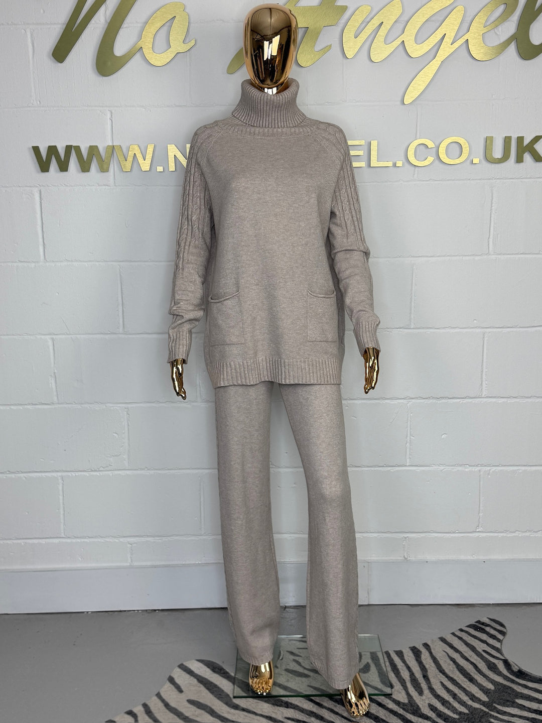 Roll Neck Cable Knit Pocket Trouser Co-Ord (4 Colours)