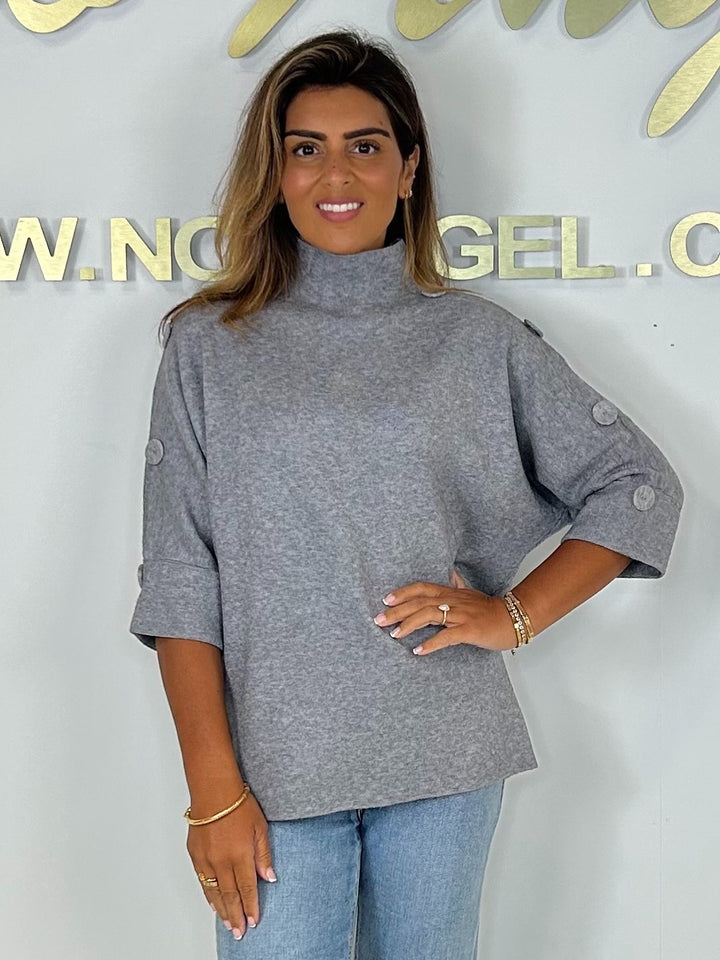 Soft Knit High Neck Button Sleeve Jumper (6 Colours)