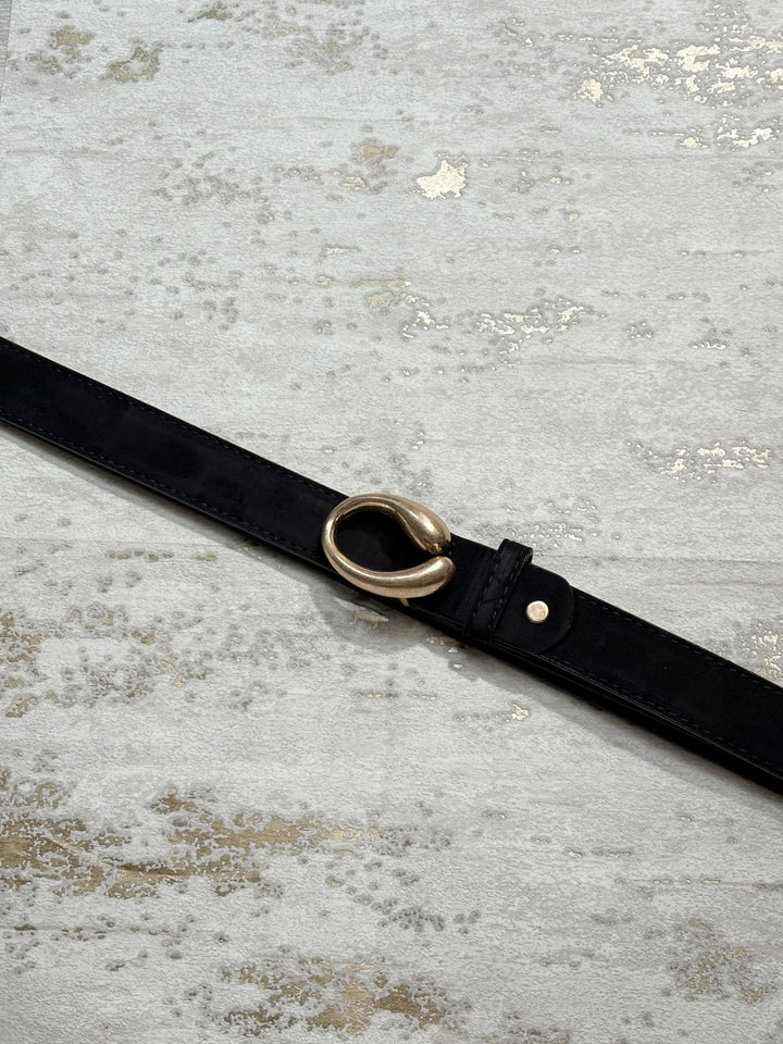 Suede Effect Gold Oval Buckle Belt (6 Colours)