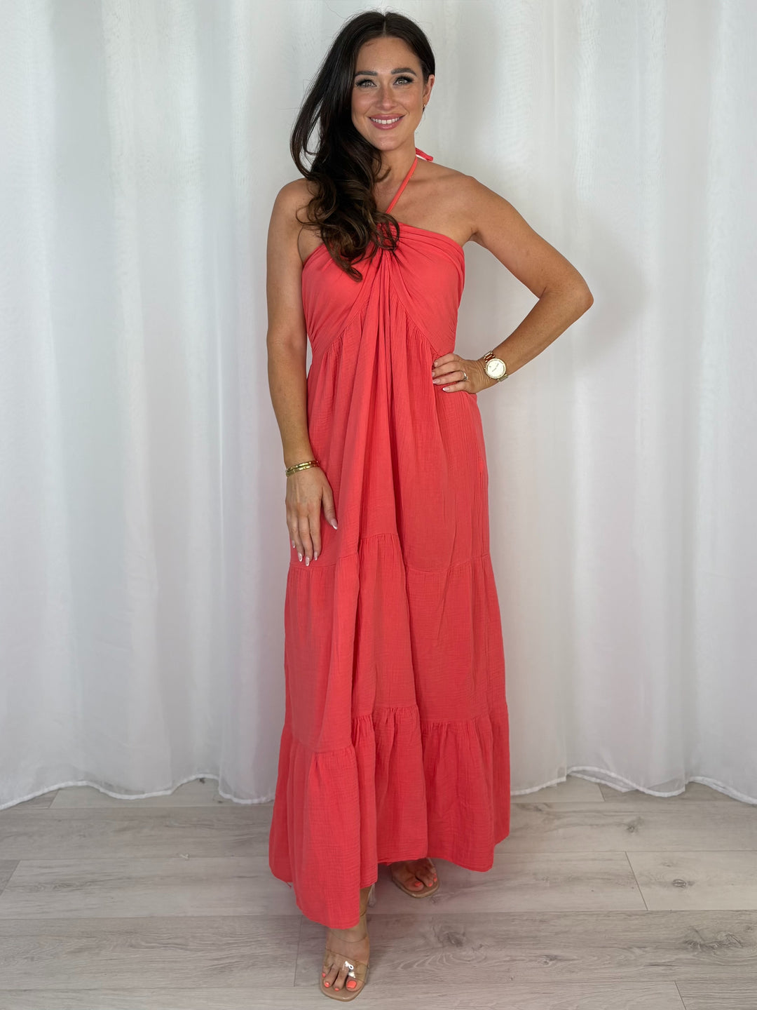 Cheesecloth Halter Neck Style Tiered Dress (9 Colours)