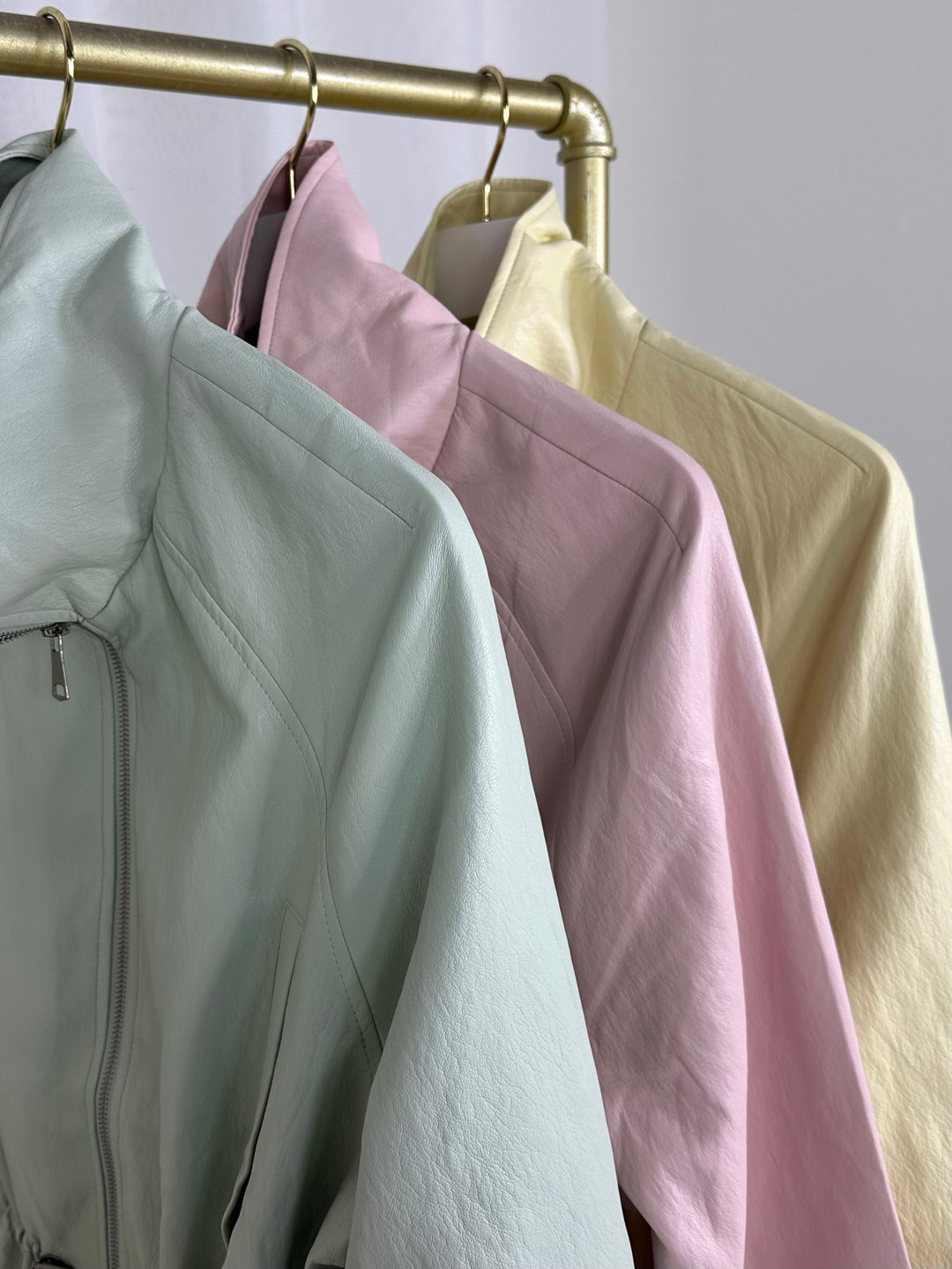 Faux Leather Drawstring Waist Zip Up Jacket (3 Colours)