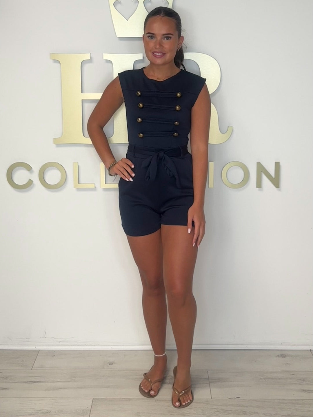 Navy Military Style Tie Waist Playsuit
