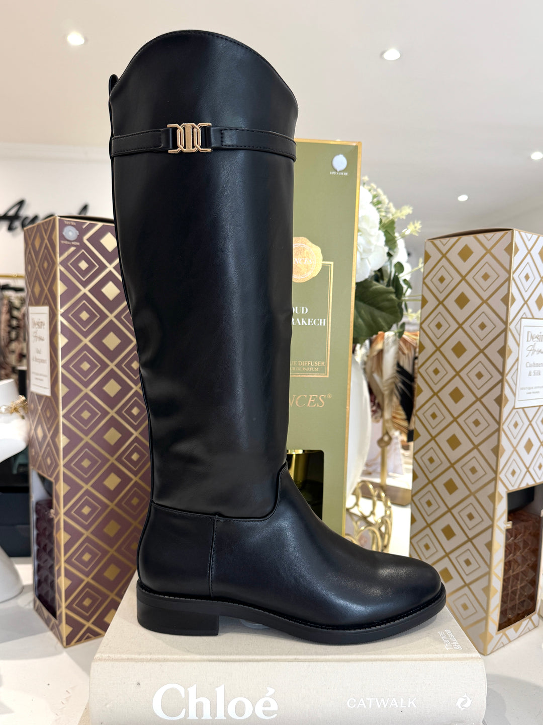 High Gold Buckle Knee High Boots