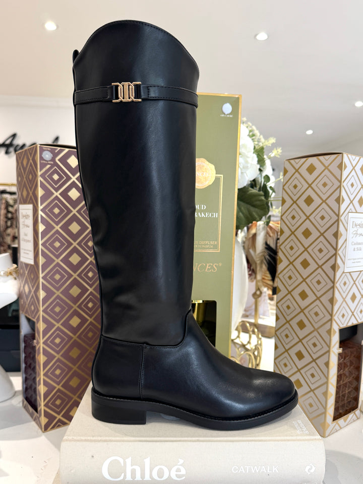 High Gold Buckle Knee High Boots