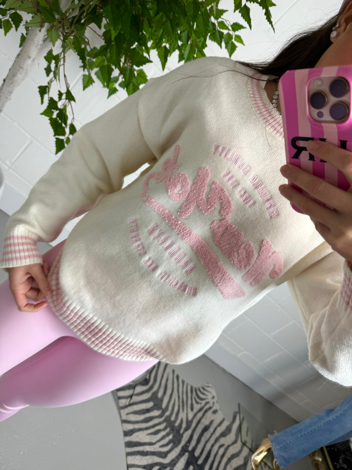 Cream/Pink New York Knit Sweatshirt