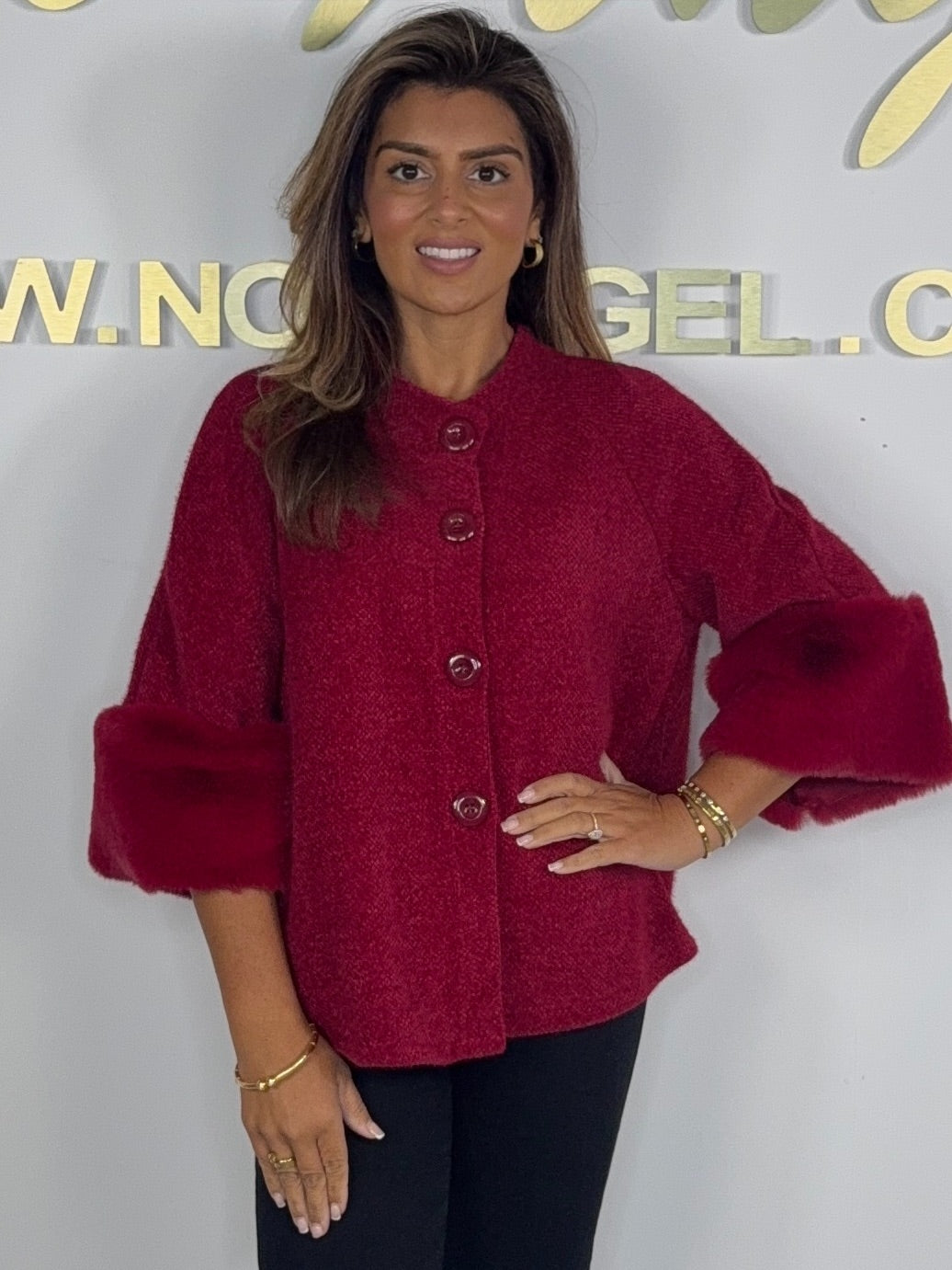 Textured Faux Fur Cuff Sleeve Cape Style Jacket (7 Colours)