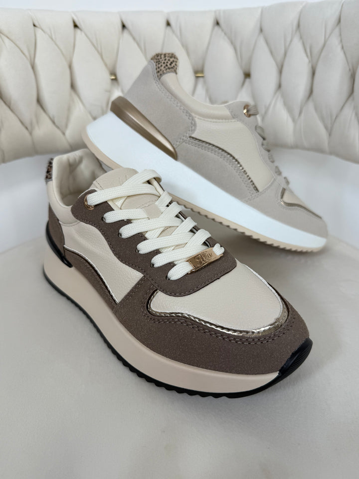 Faux Leather 2 Tone Leopard Back Trainers (2 Colours)