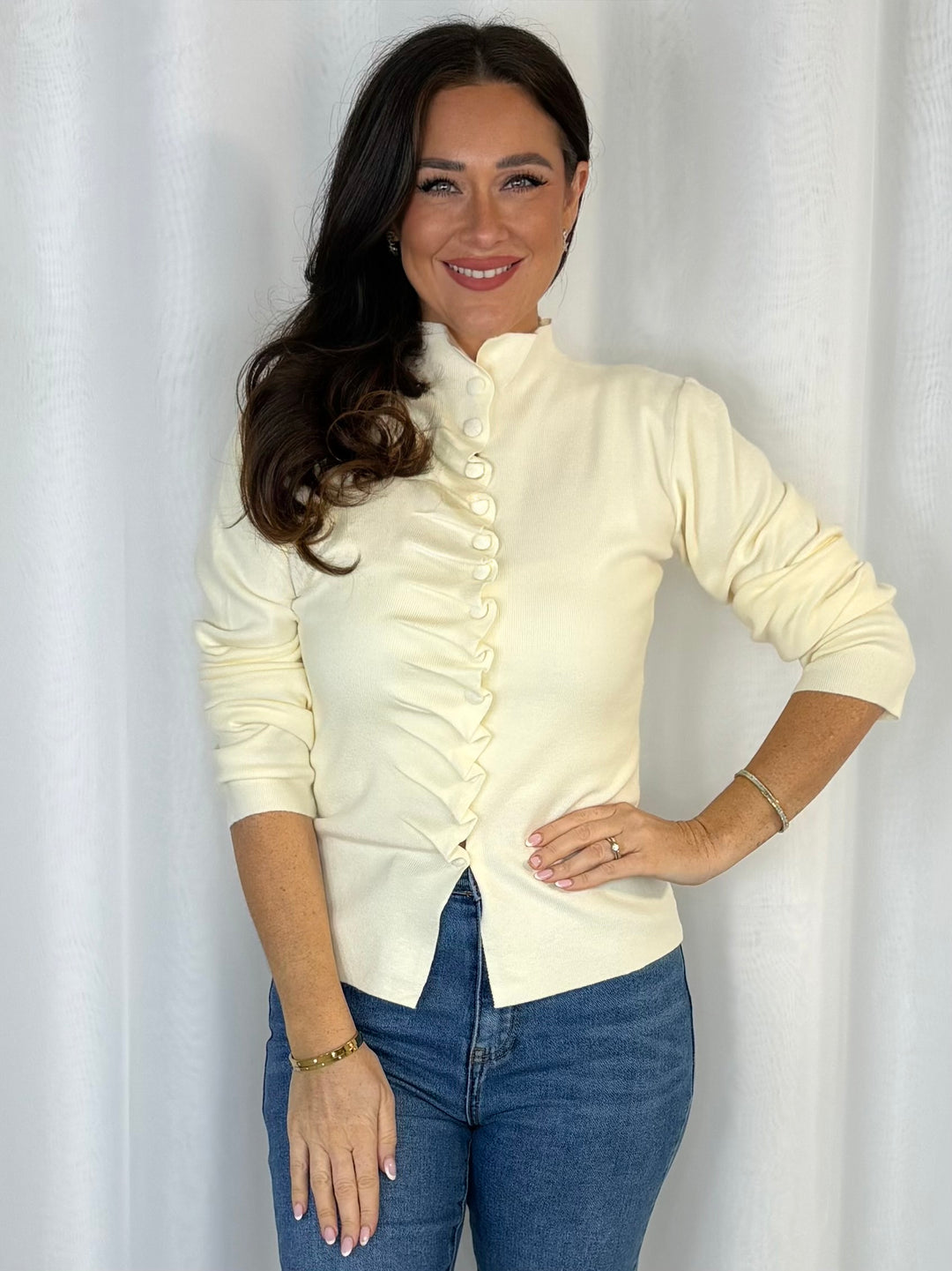 Ruffle Button Detail Knit Cardigan (3 Colours)