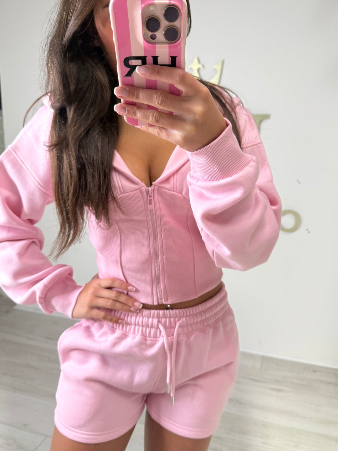 Hooded Corset Top Zip Up Tracksuit Shorts Co-ord (4 Colours)