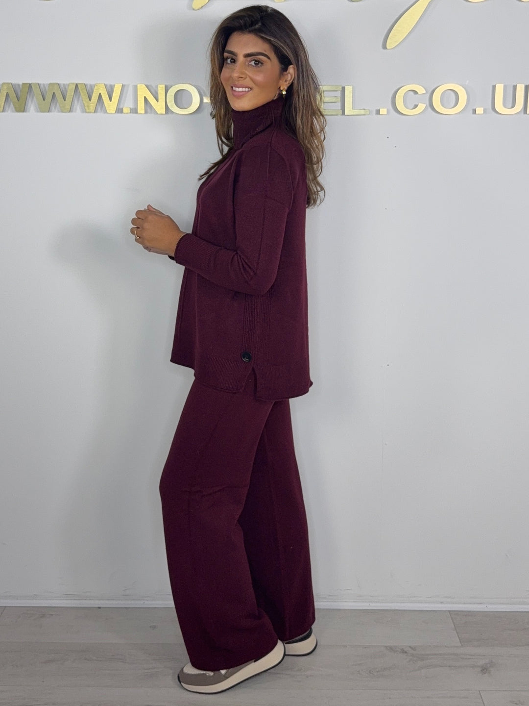 Roll Neck Soft Knit Black Side Button Detail Trouser Co-ord (6 Colours)