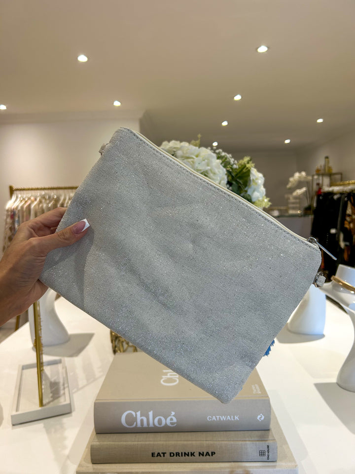 Blue Tassel Shell Detail Clutch Bag