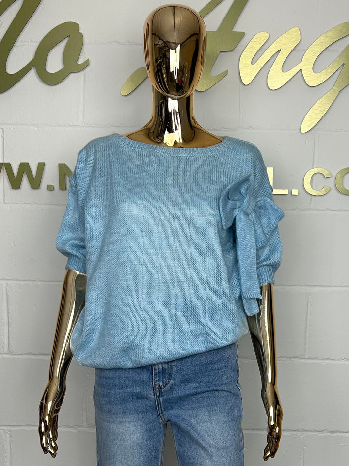 Soft Knit Short Sleeve Bow Detail Jumper (8 Colours)