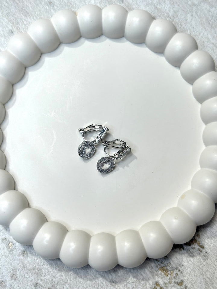 Circle Drop Diamonte Clip On Earrings (2 Colours)